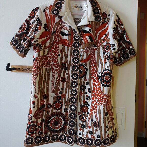Hamilton Vintage giraffe Safari Animals 70s Shirt Disco Large L LG LRG MED M SM - Picture 3 of 16